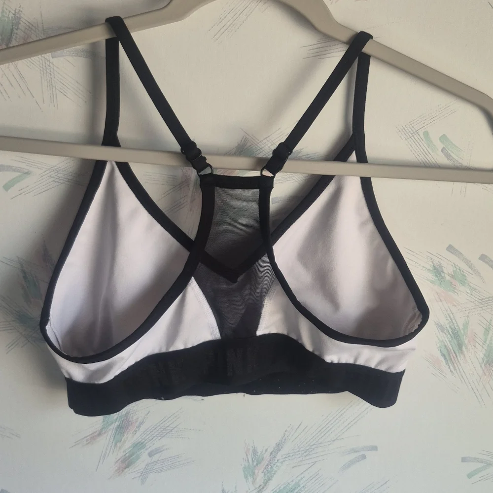 PINK Victoria's Secret White & Black Racerback Sports Bra
